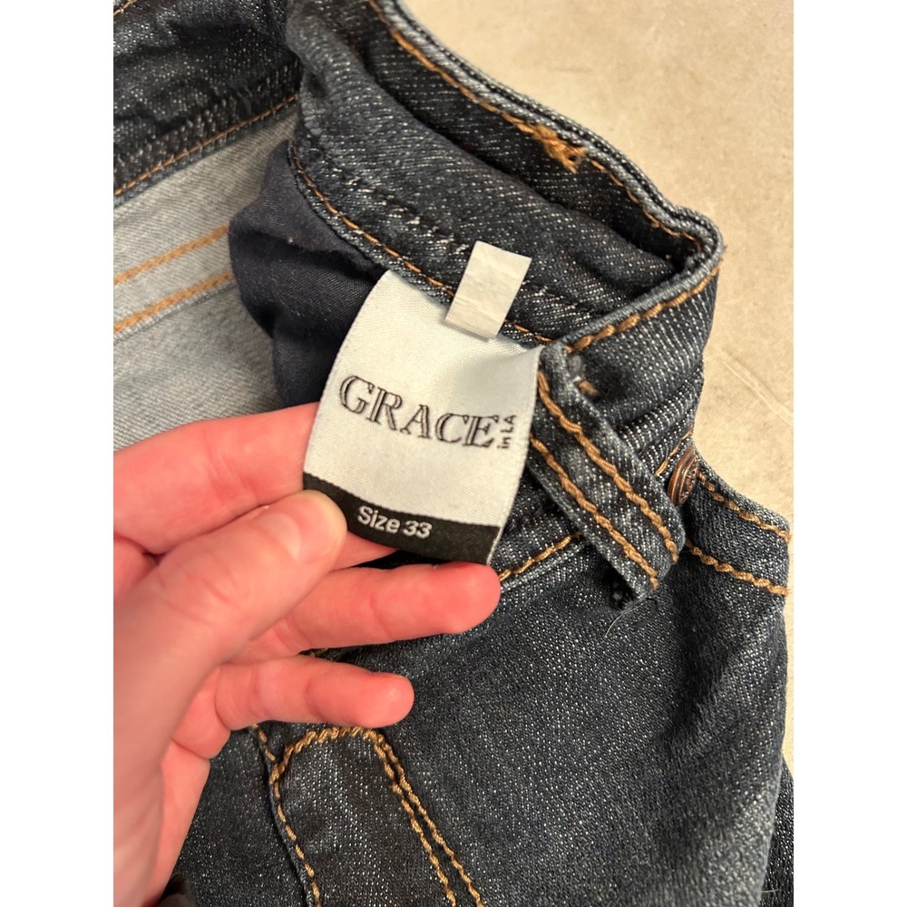 Grace in LA Women Size 33 Dark Wash Straight Embellished Embroidered Jeans #2162 - Picture 10 of 12